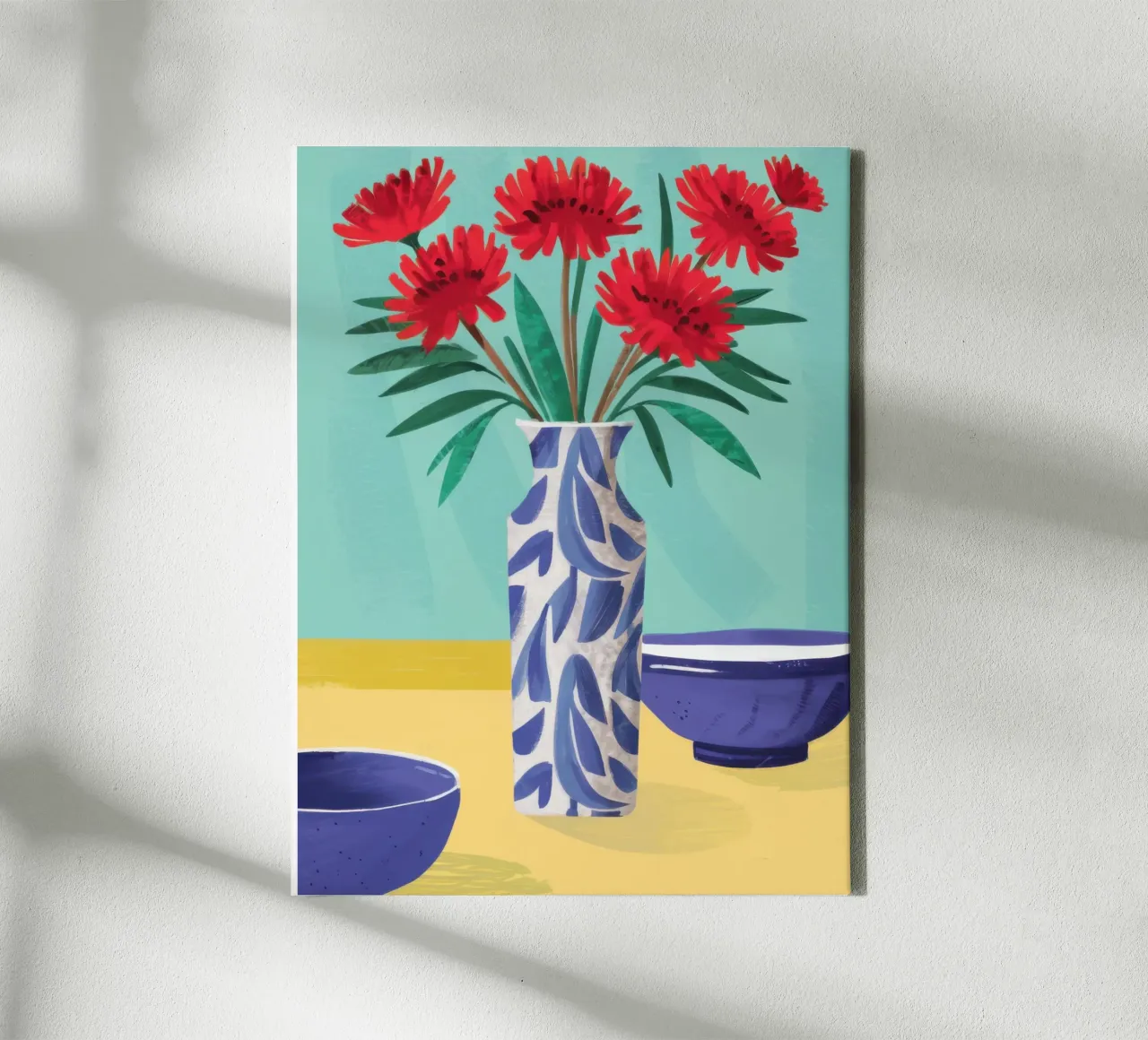 Karmijnrode anjer canvas met Baklijst van Nova Glaze