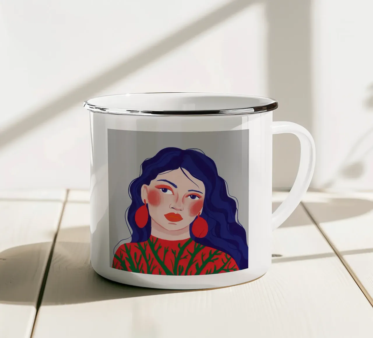 Sguardo con orecchini scarlatti tazza in smalto da Scaller Stars