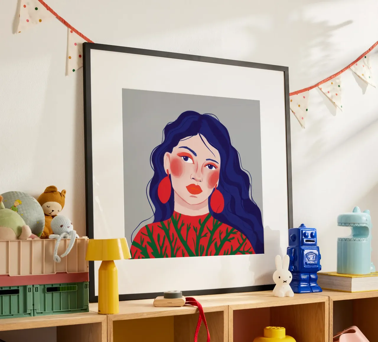 Sguardo con orecchini scarlatti poster con telaio in alluminio da Scaller Stars