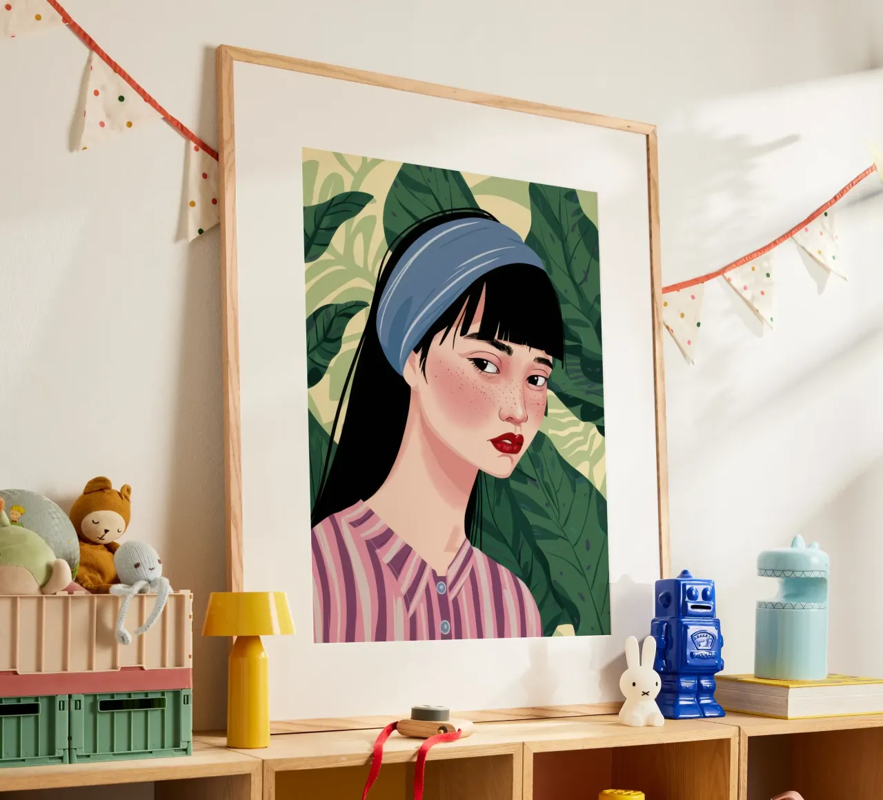 Sguardo gentile in verde poster con telaio in legno da Scaller Stars