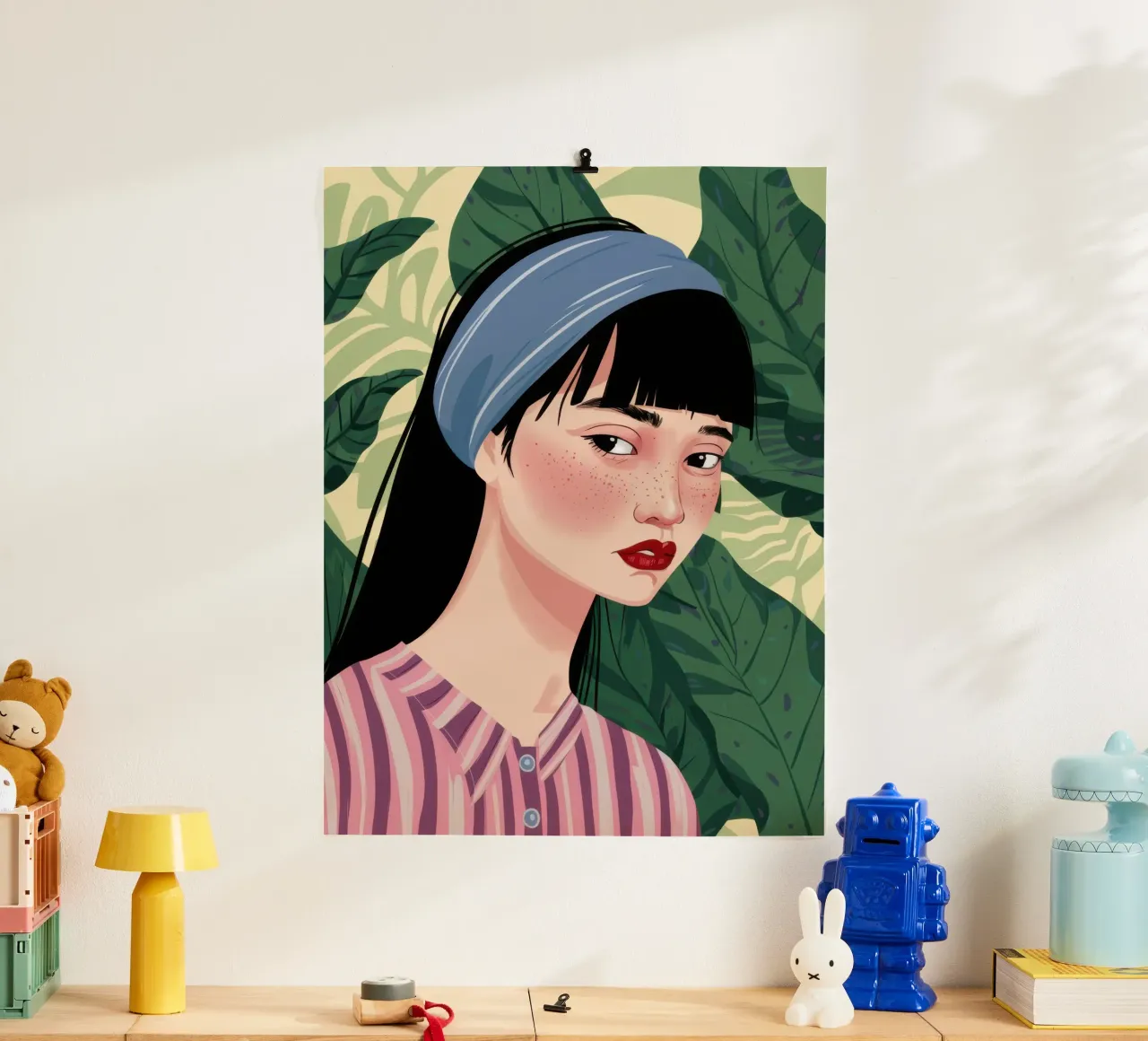 Sguardo gentile in verde poster con telaio in legno da Scaller Stars