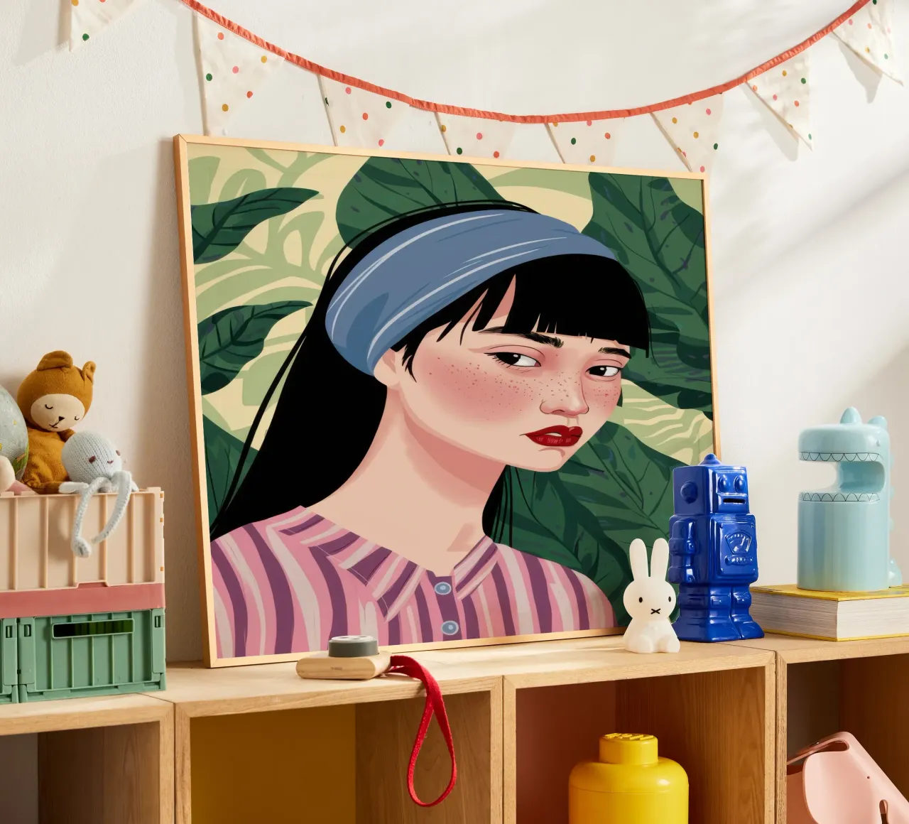 Sguardo gentile in verde poster con telaio in legno da Scaller Stars