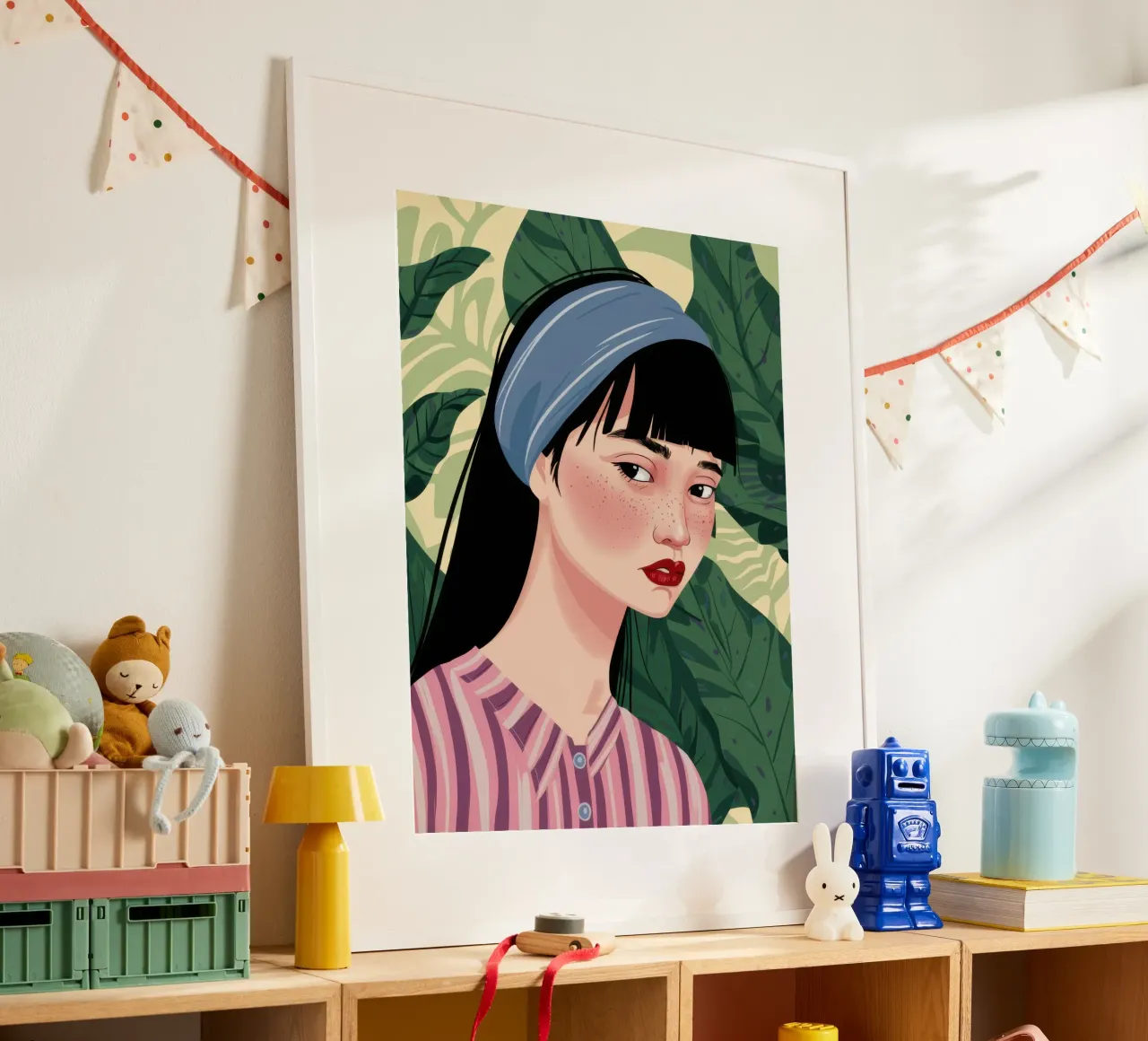 Sguardo gentile in verde poster con telaio in legno da Scaller Stars