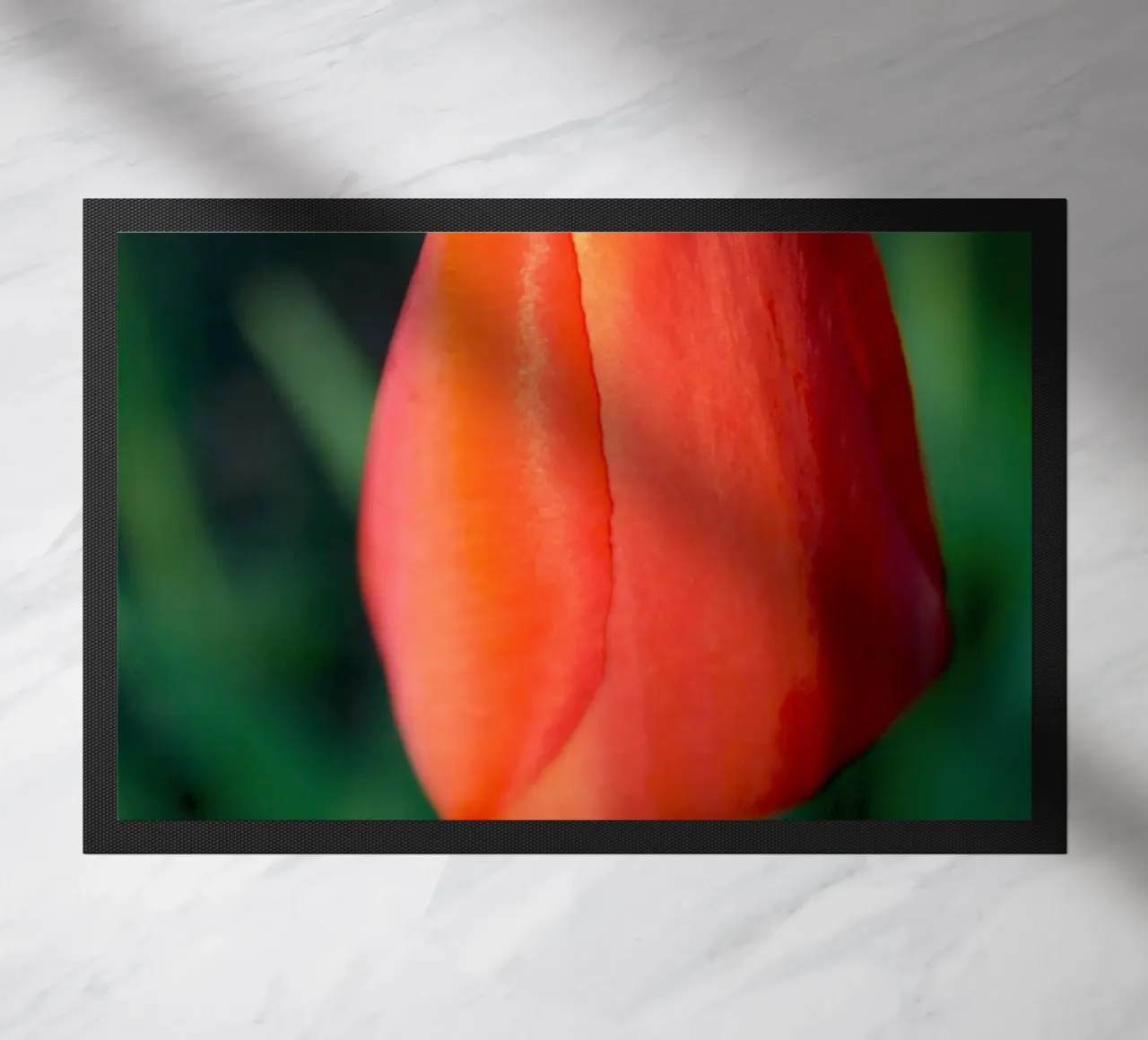 Red Tulip Unfolding – Minimal Botanical Close-Up doormat by jay