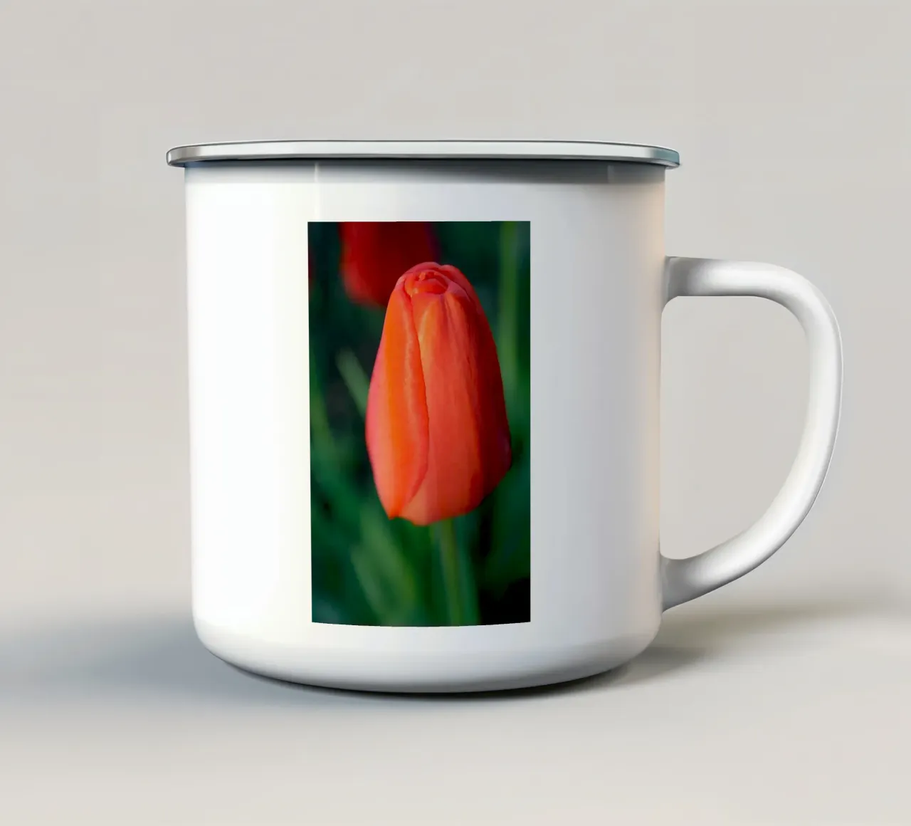Red Tulip Unfolding – Minimal Botanical Close-Up enamel mug by jay