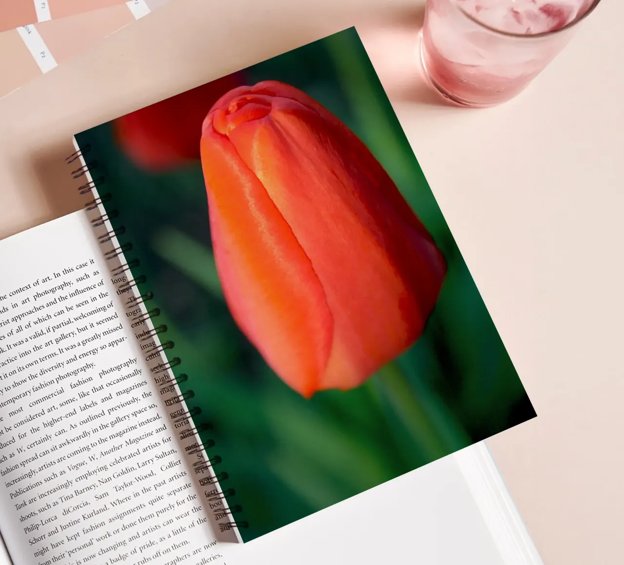 Red Tulip Unfolding – Minimal Botanical Close-Up spiral notebook by jay