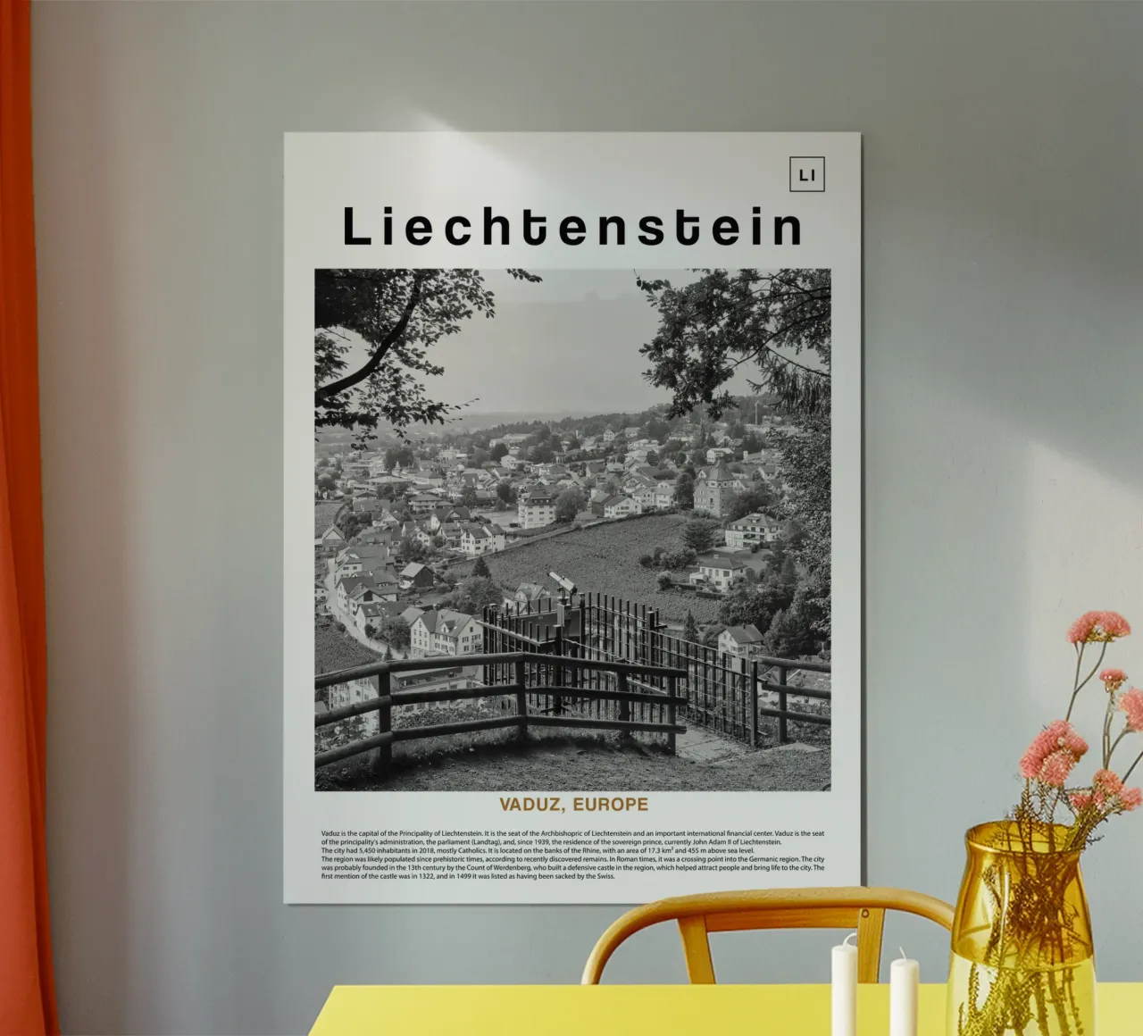 Arte murale di Vaduz, Liechesten, Europa poster con telaio in plastica da ✈ world in frame