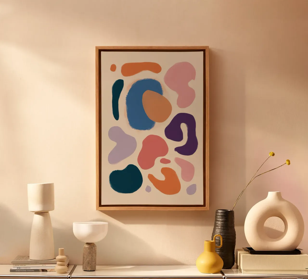 Forme organiche pastello tela con Cornice a cassetta da Nova Glaze