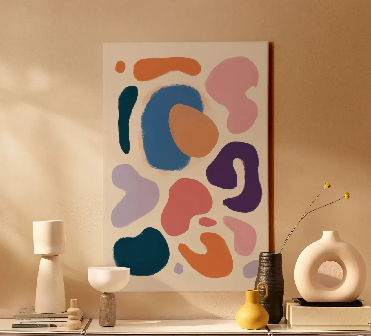 Forme organiche pastello tela con Cornice a cassetta da Nova Glaze