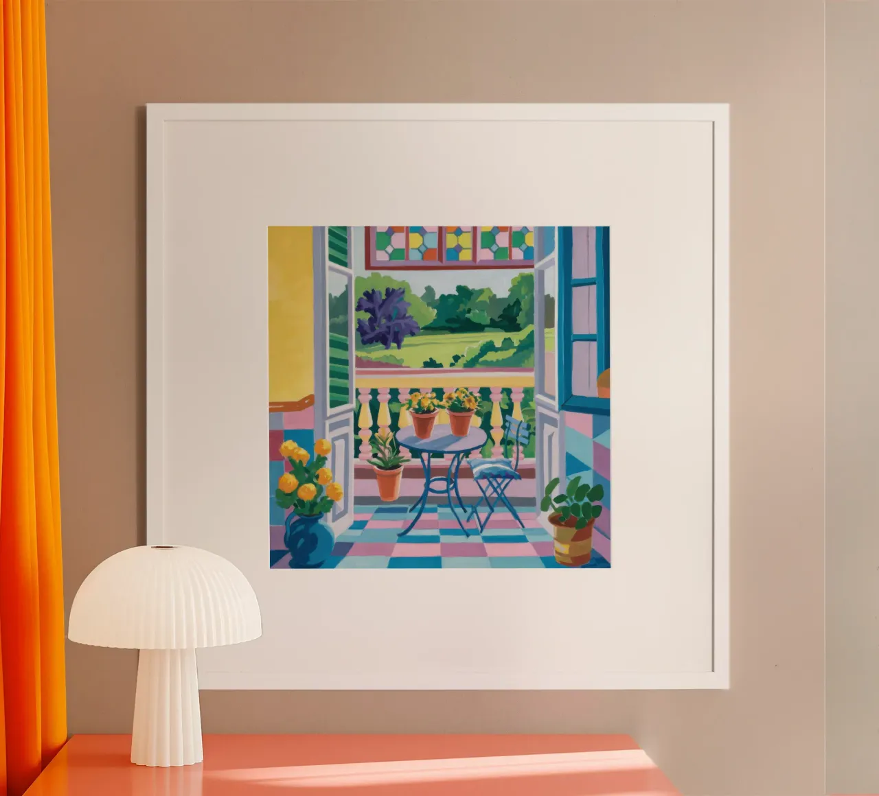 Vista sul balcone verdeggiante poster con telaio in plastica da Scaller Stars