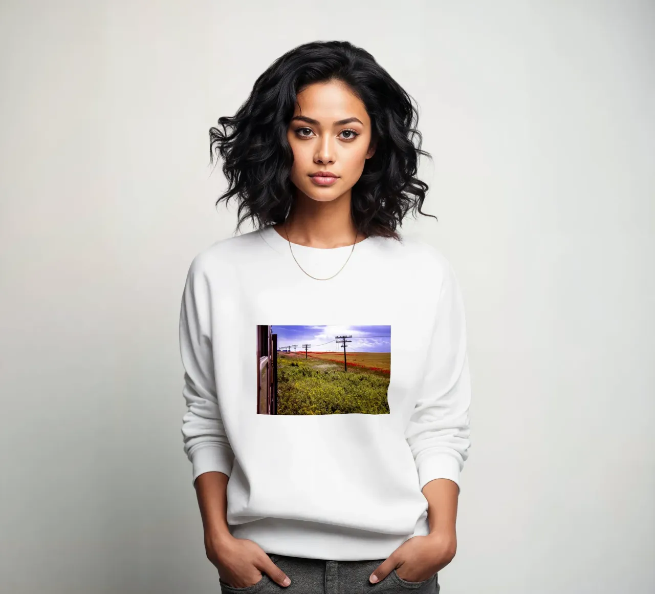 Spring is Loading in Romania – Wildflower Field from Train W sweatshirt by jay