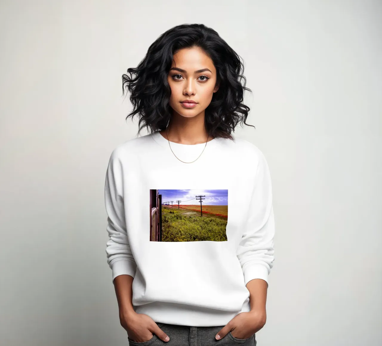 Spring is Loading in Romania – Wildflower Field from Train W sweatshirt by jay