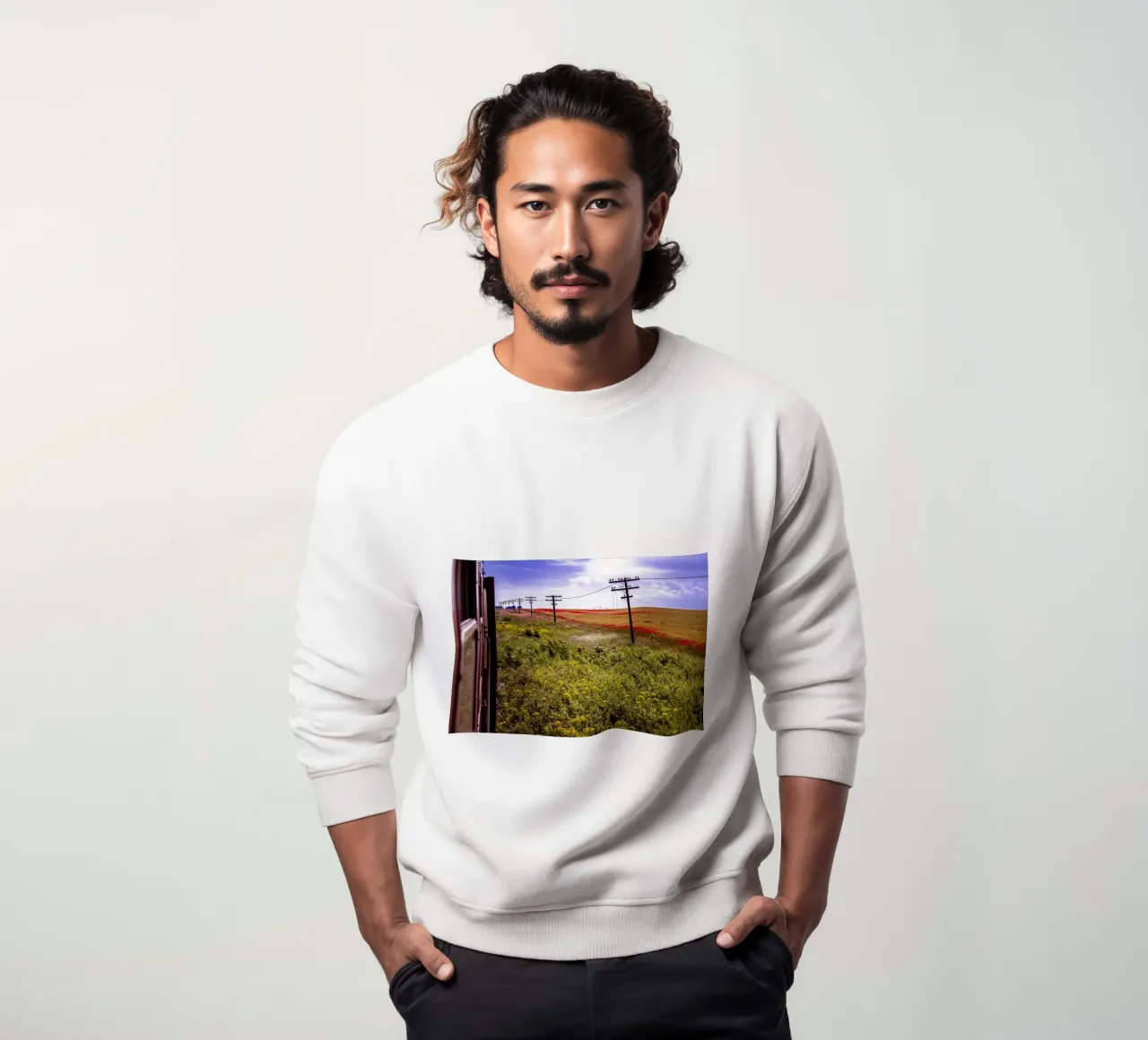 Spring is Loading in Romania – Wildflower Field from Train W sweatshirt by jay