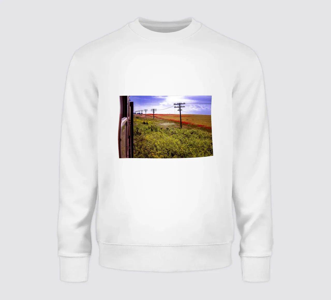 Spring is Loading in Romania – Wildflower Field from Train W sweatshirt by jay