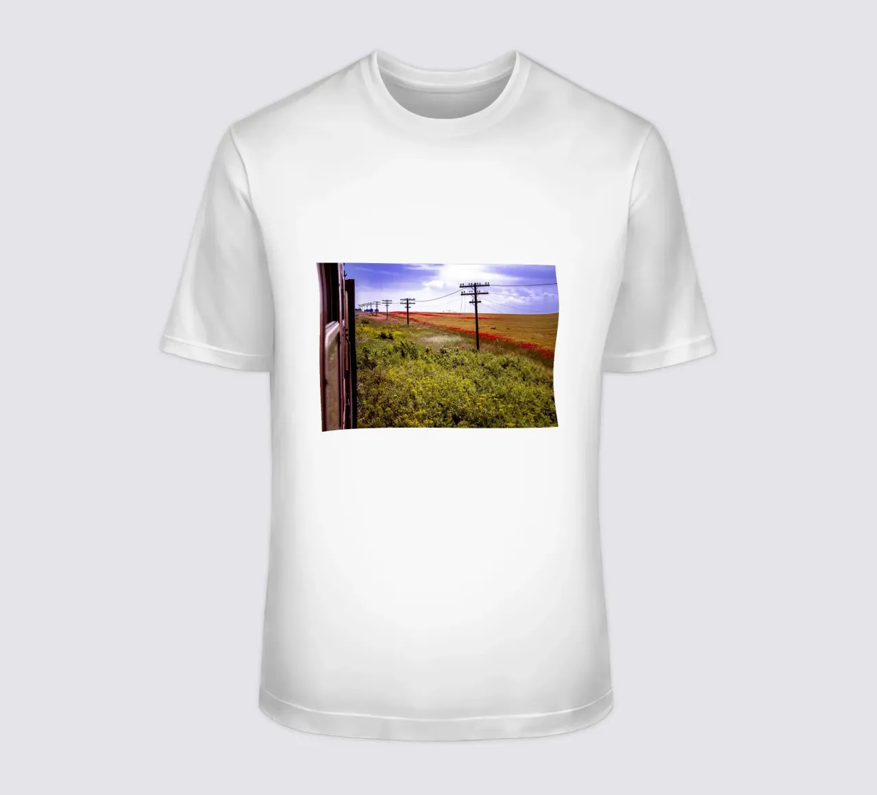 Spring is Loading in Romania – Wildflower Field from Train W t-shirt by jay