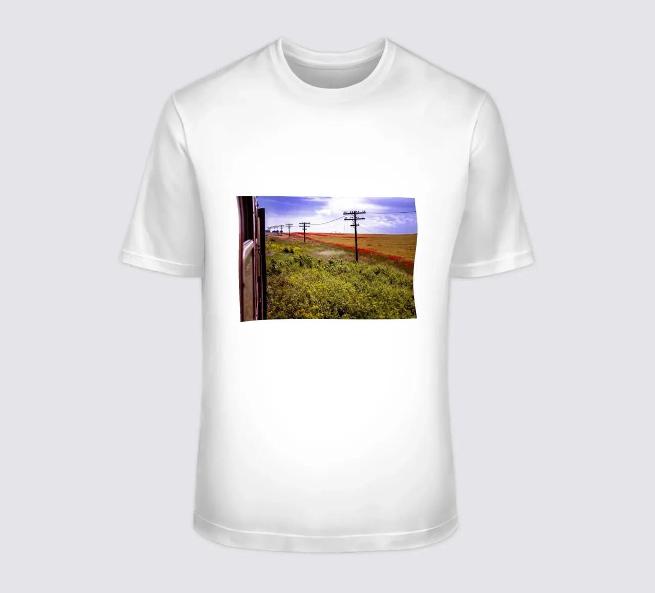 Spring is Loading in Romania – Wildflower Field from Train W t-shirt by jay