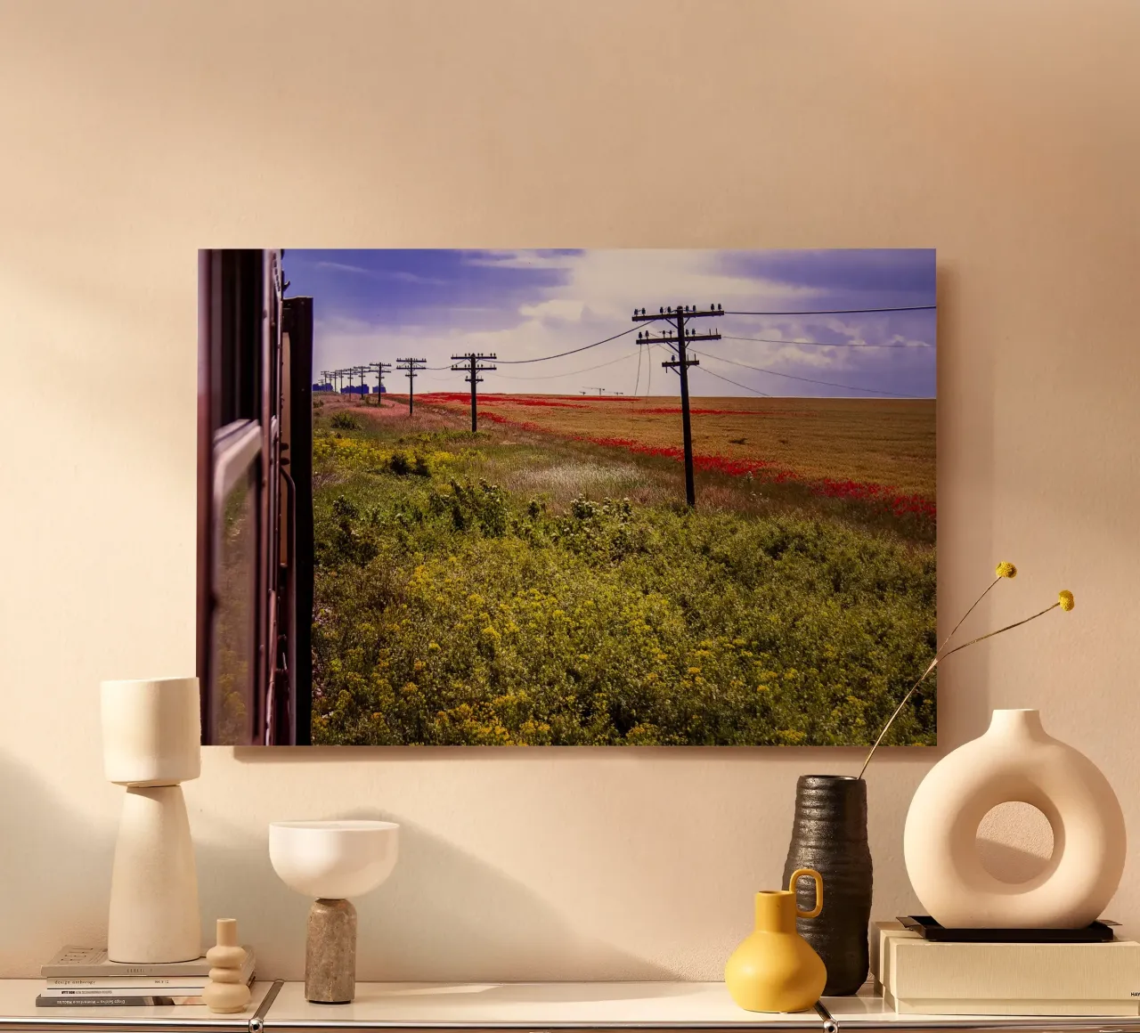 Spring is Loading in Romania – Wildflower Field from Train W alu-dibond by jay