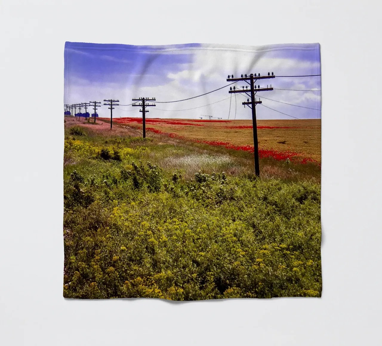 Spring is Loading in Romania – Wildflower Field from Train W fleece blanket by jay