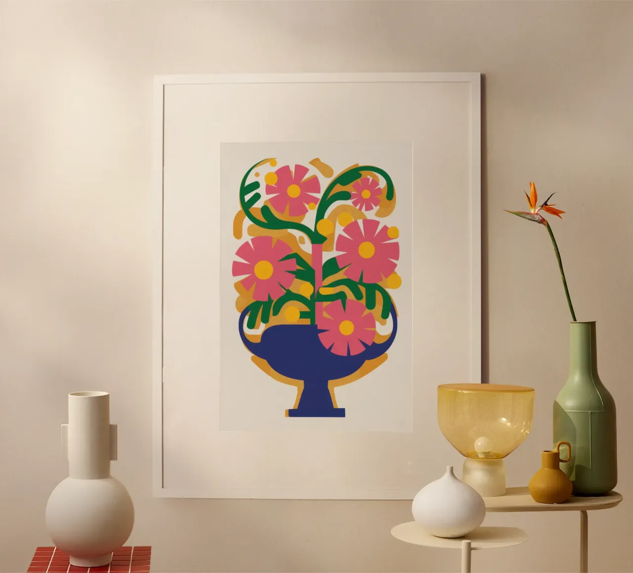 Sinfonia di fiori fucsia poster con telaio in legno da Scaller Stars