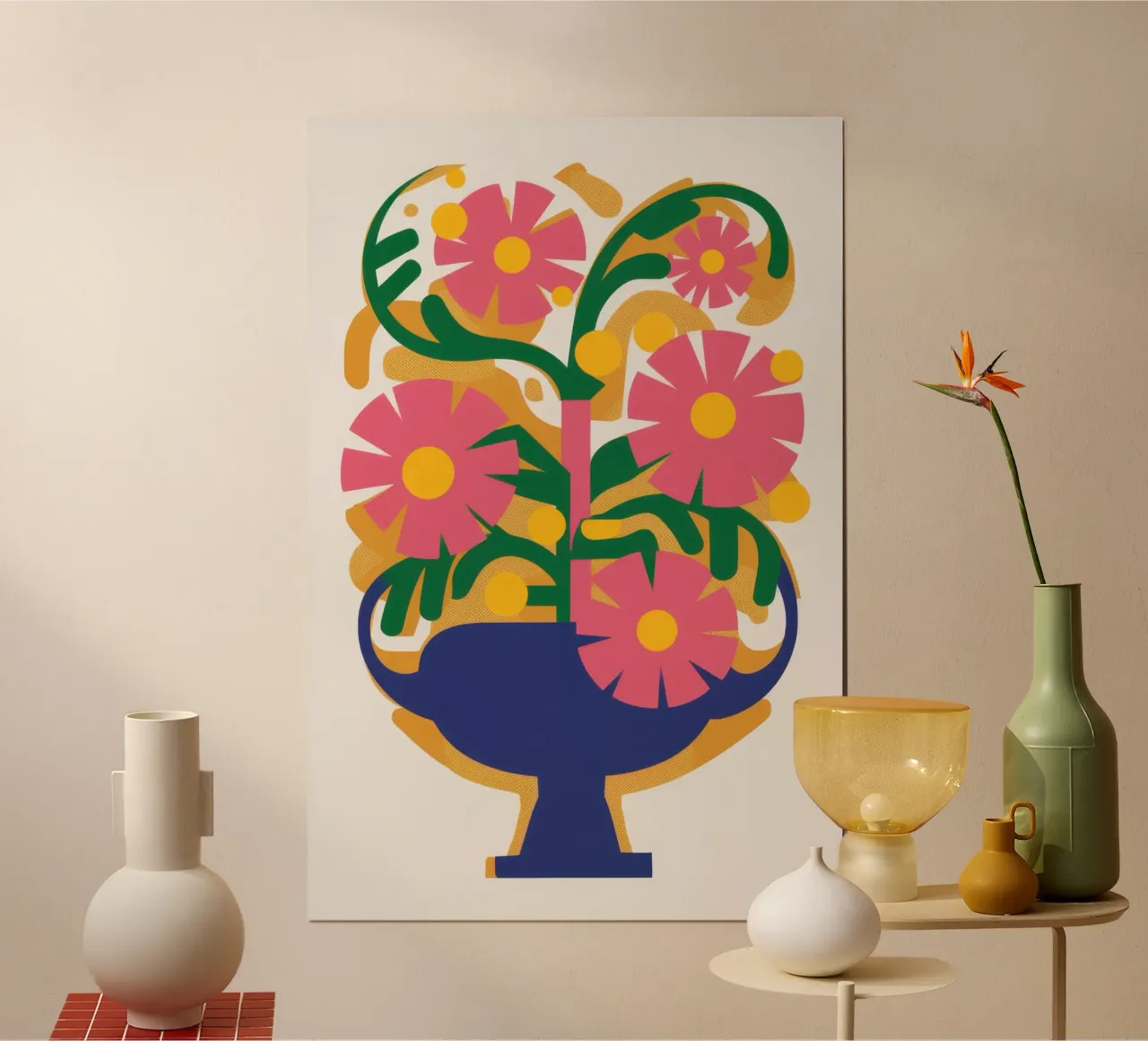 Sinfonia di fiori fucsia poster con telaio in legno da Scaller Stars