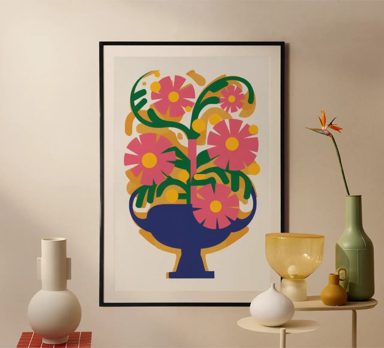 Sinfonia di fiori fucsia poster con telaio in legno da Scaller Stars