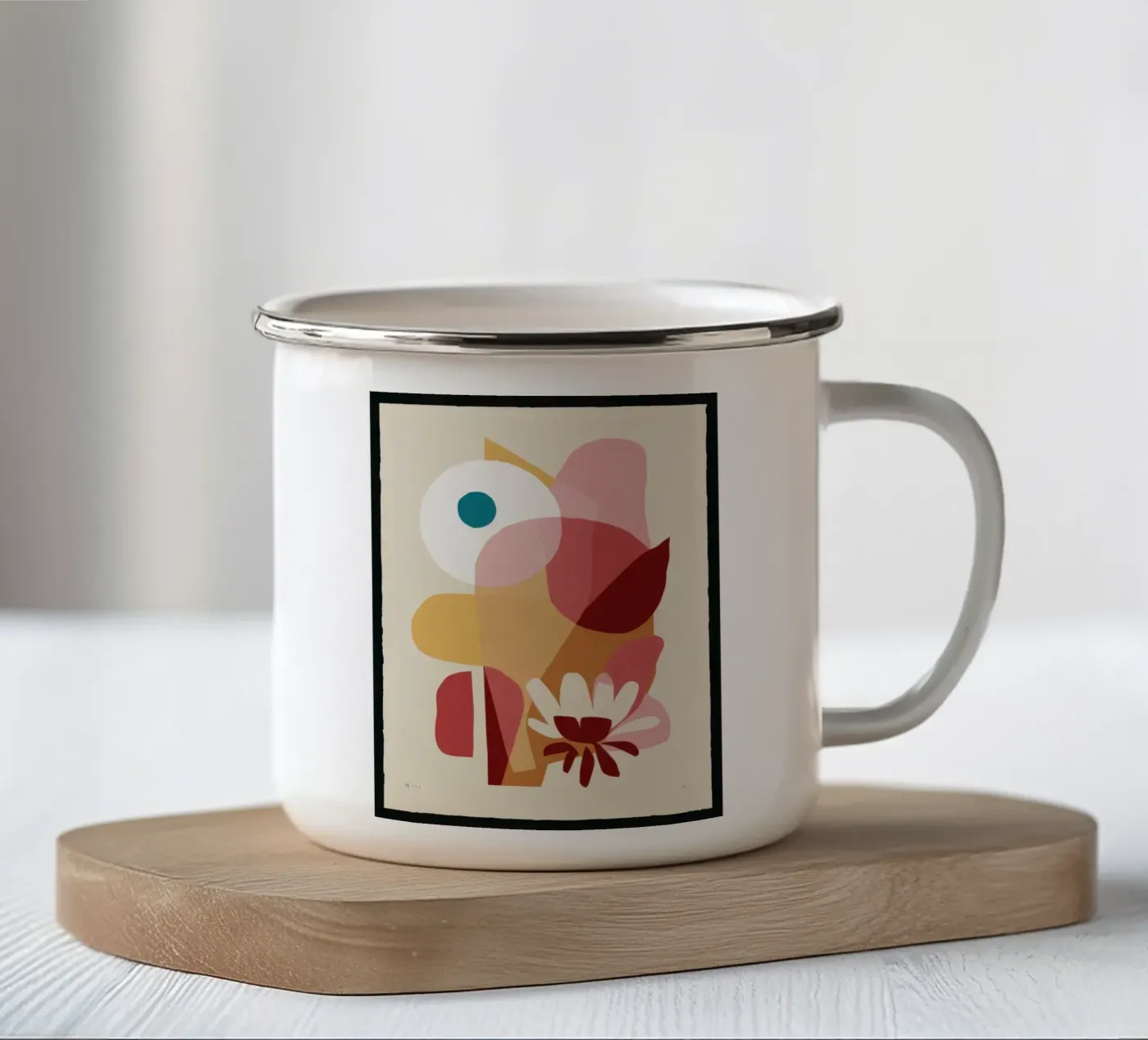 Overlapping Forms Composition enamel mug by Snow Mist