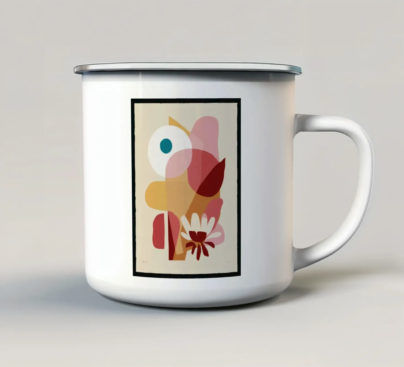 Overlapping Forms Composition enamel mug by Snow Mist