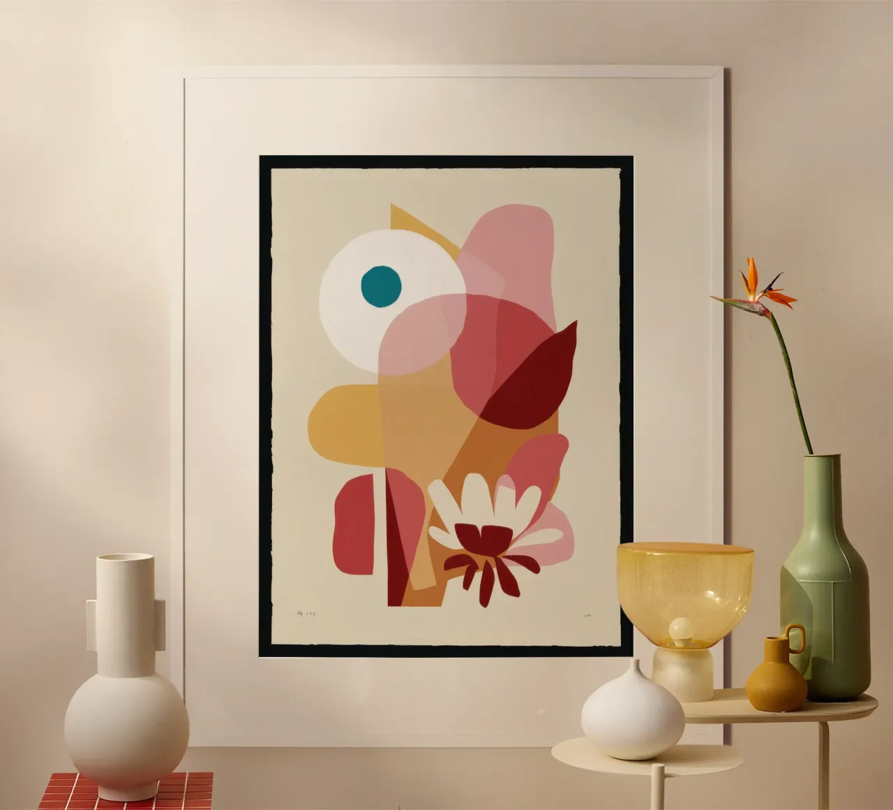 Overlapping Forms Composition poster with plastic frame by Snow Mist