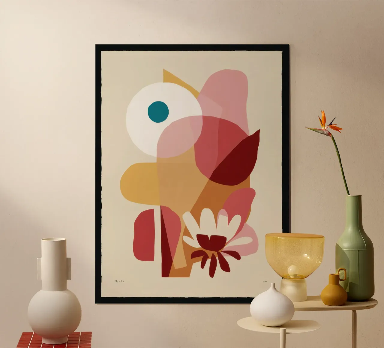 Overlapping Forms Composition poster with plastic frame by Snow Mist