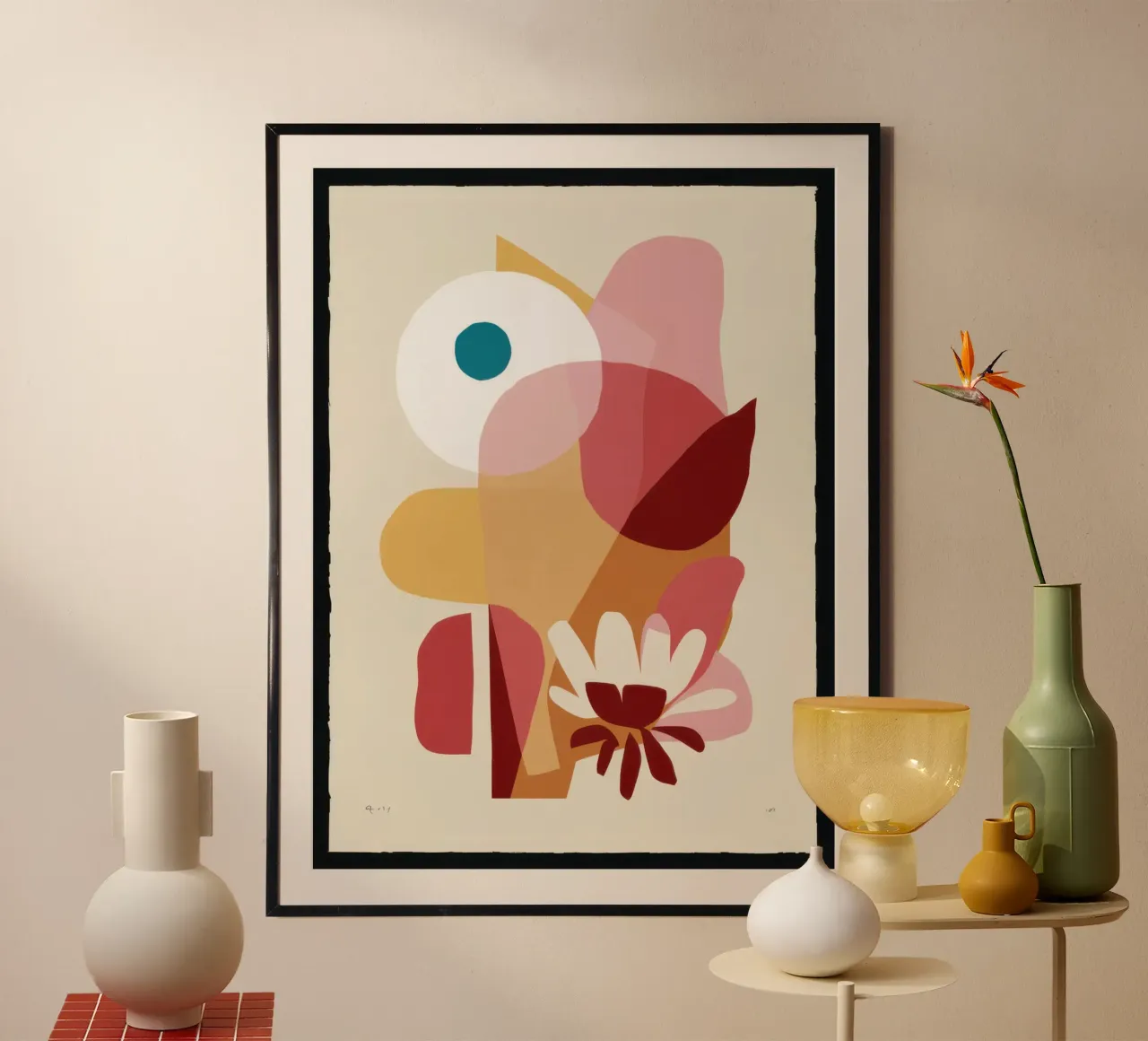 Overlapping Forms Composition poster with plastic frame by Snow Mist