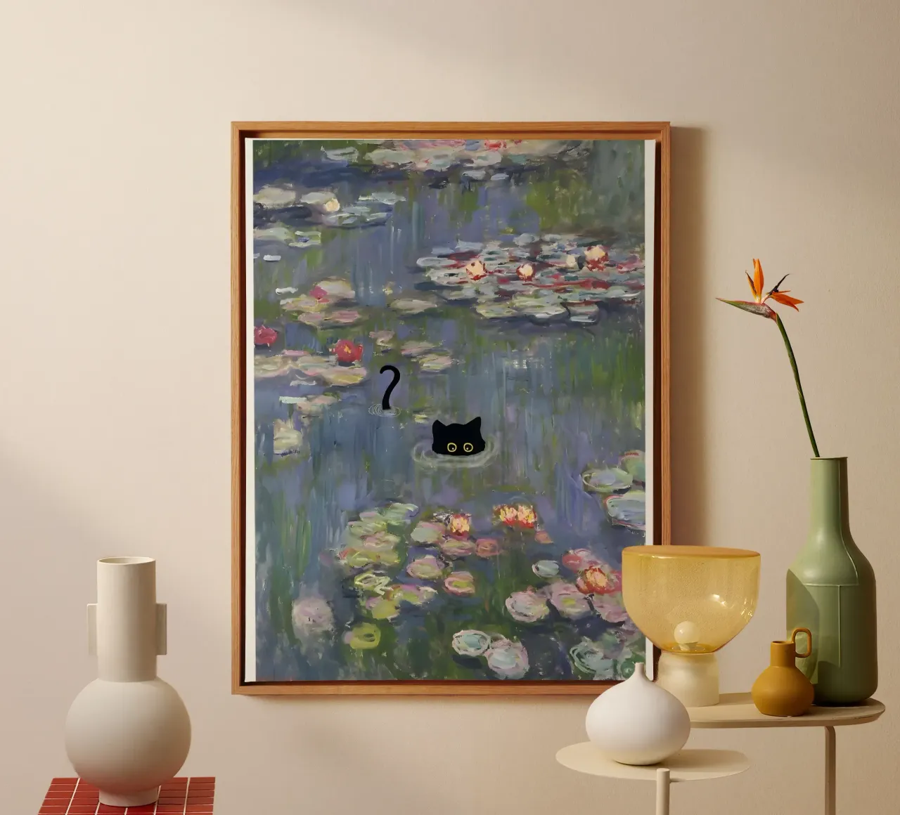 Gatto Monet Ninfea tela con Cornice a cassetta da clay bobby