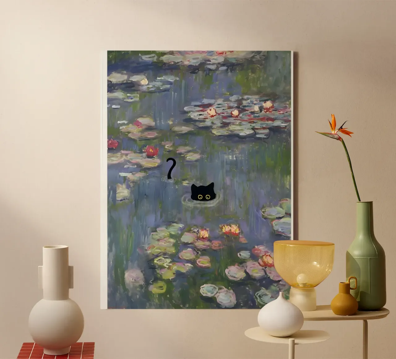 Gatto Monet Ninfea tela con Cornice a cassetta da clay bobby