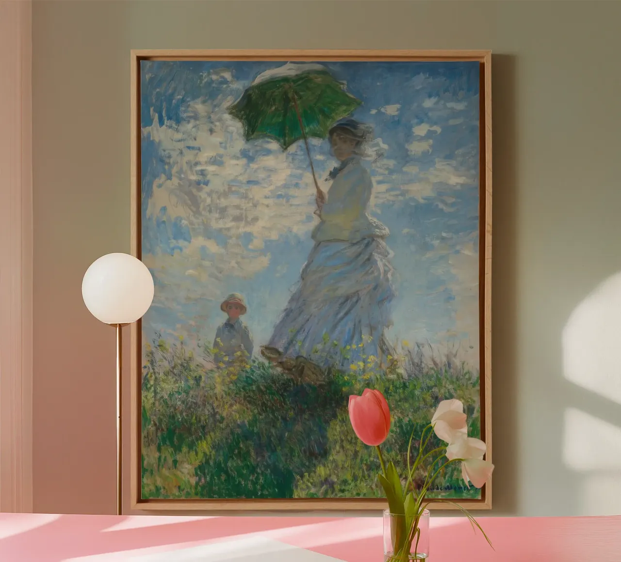 Claude Monet La donna che cammina con l'ombrellino tela con Cornice a cassetta da clay bobby