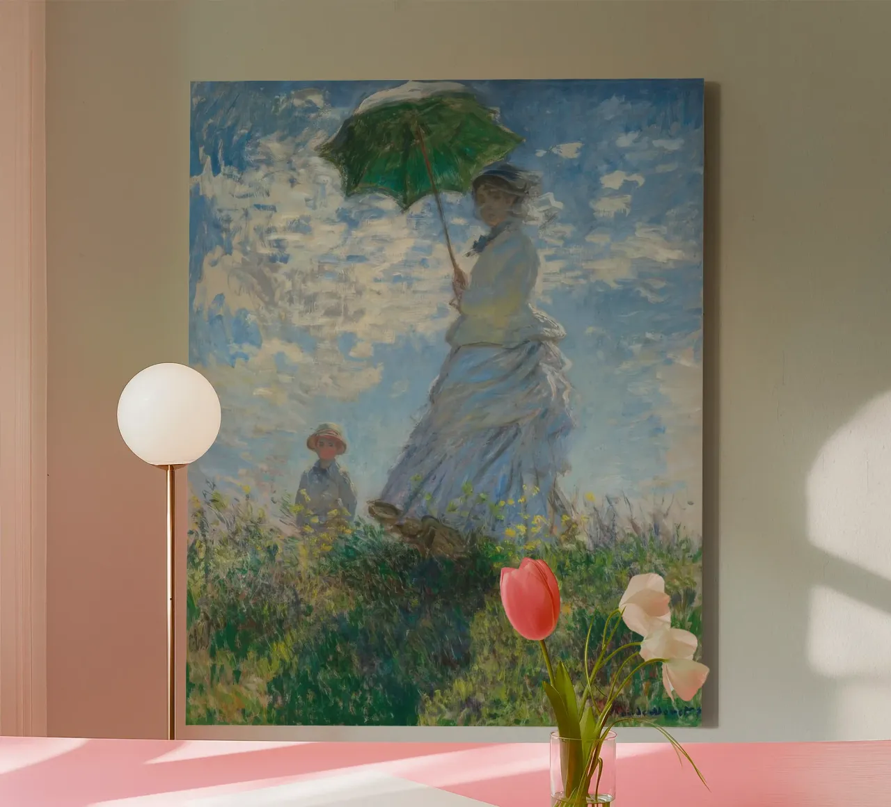 Claude Monet La donna che cammina con l'ombrellino tela con Cornice a cassetta da clay bobby