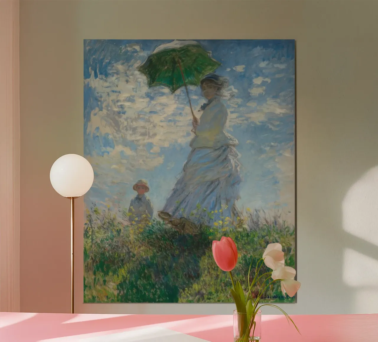 Claude Monet La donna che cammina con l'ombrellino poster con telaio in alluminio da clay bobby