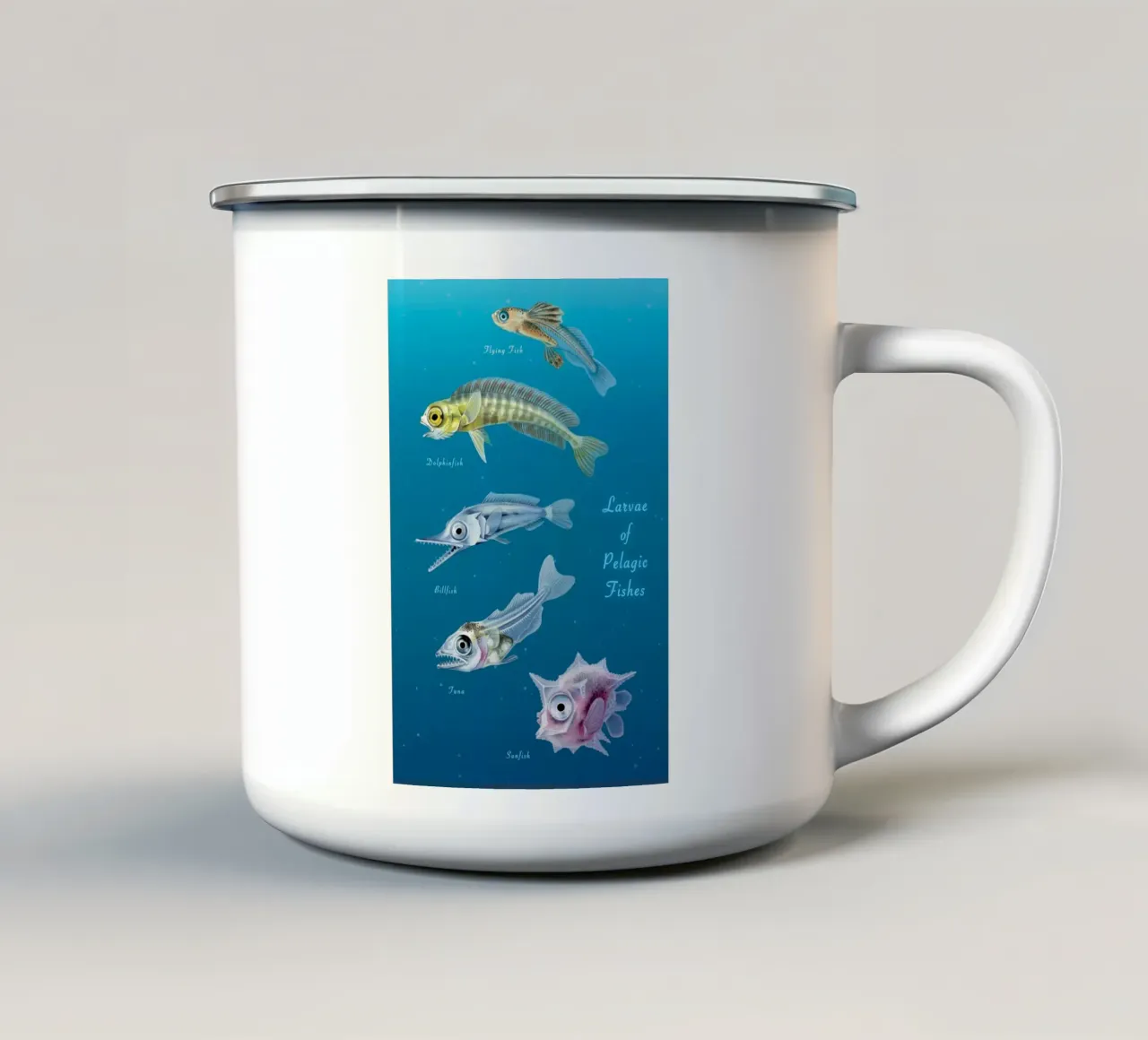 pesce volante tazza in smalto da Graham Robertson