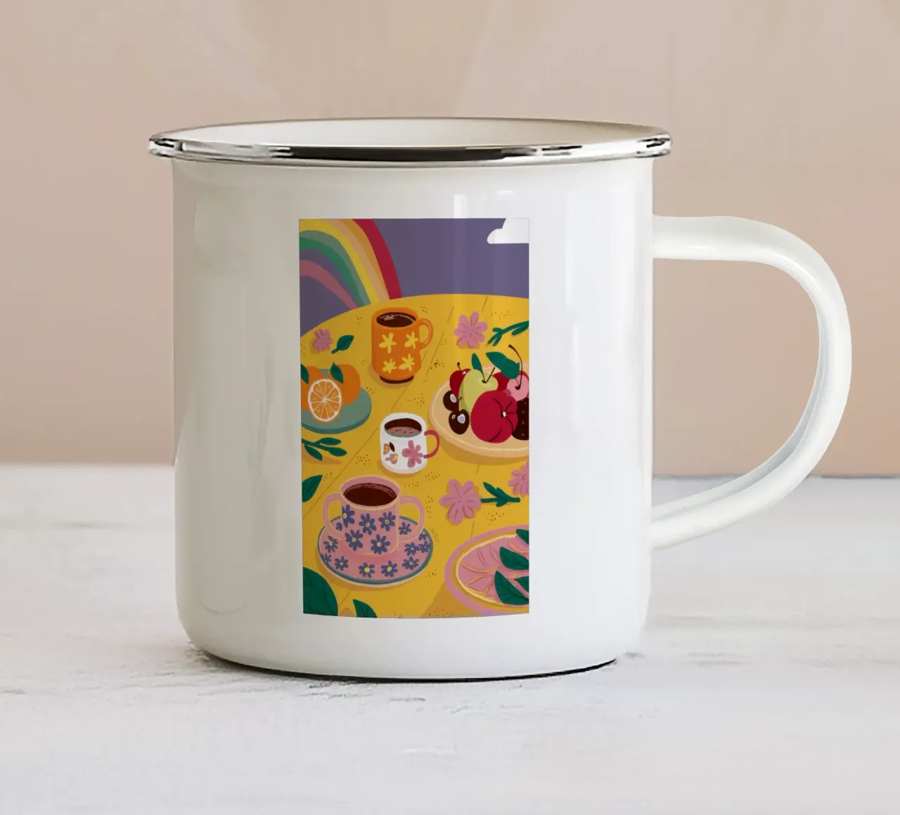 Tavolo da colazione arcobaleno tazza in smalto da Snow Mist