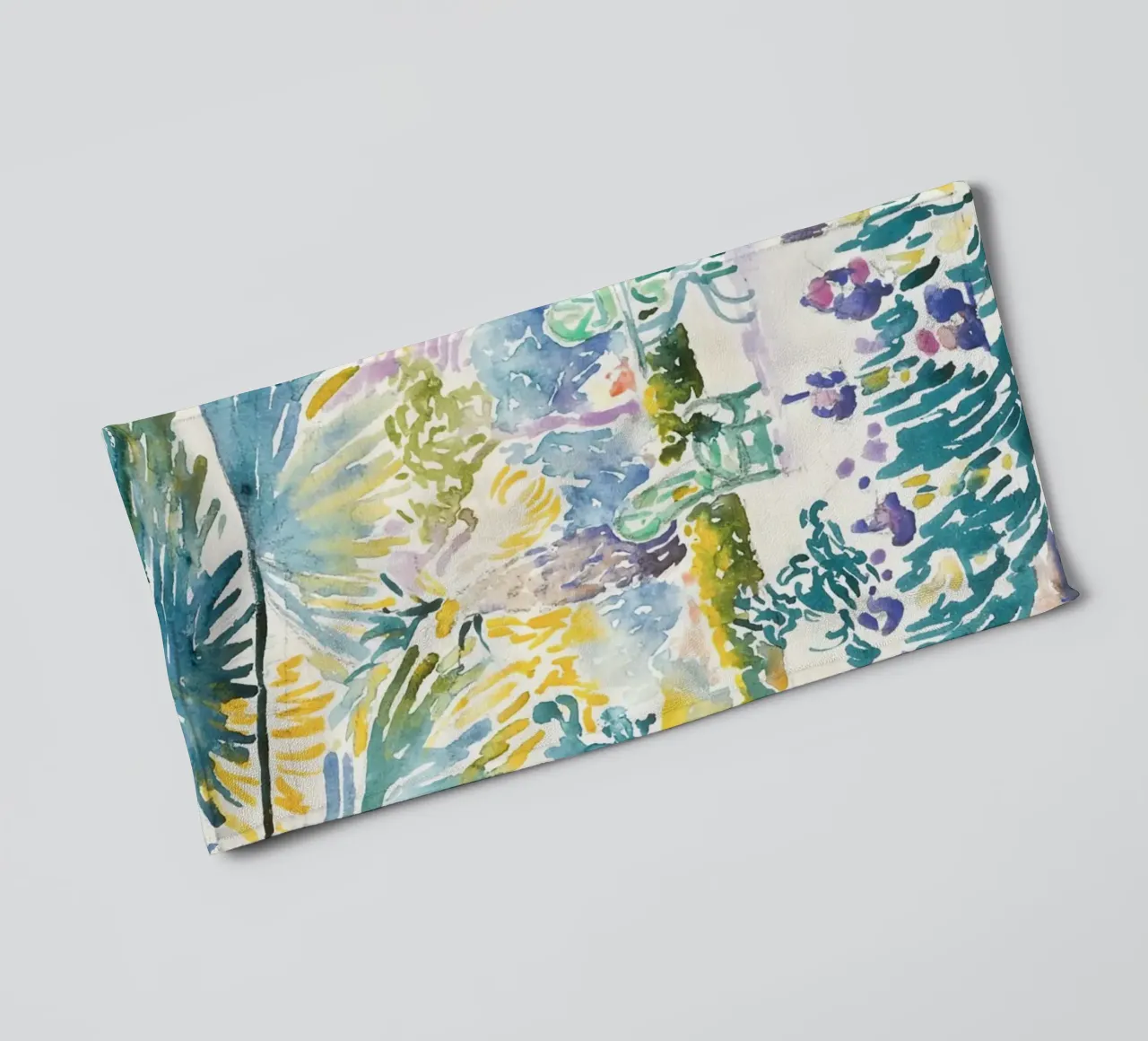 palm trees chairs table garden towel by Graham Robertson