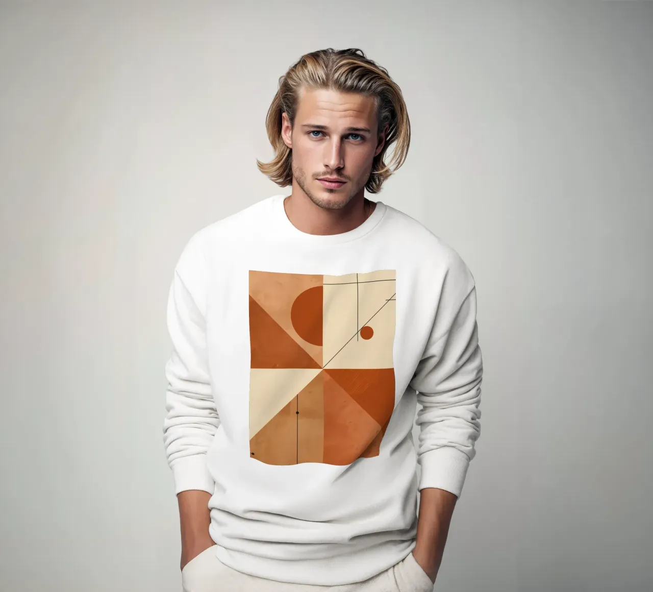 Astratto geometrico con triangoli, cerchi e linee in beige felpa da DesignDoodle