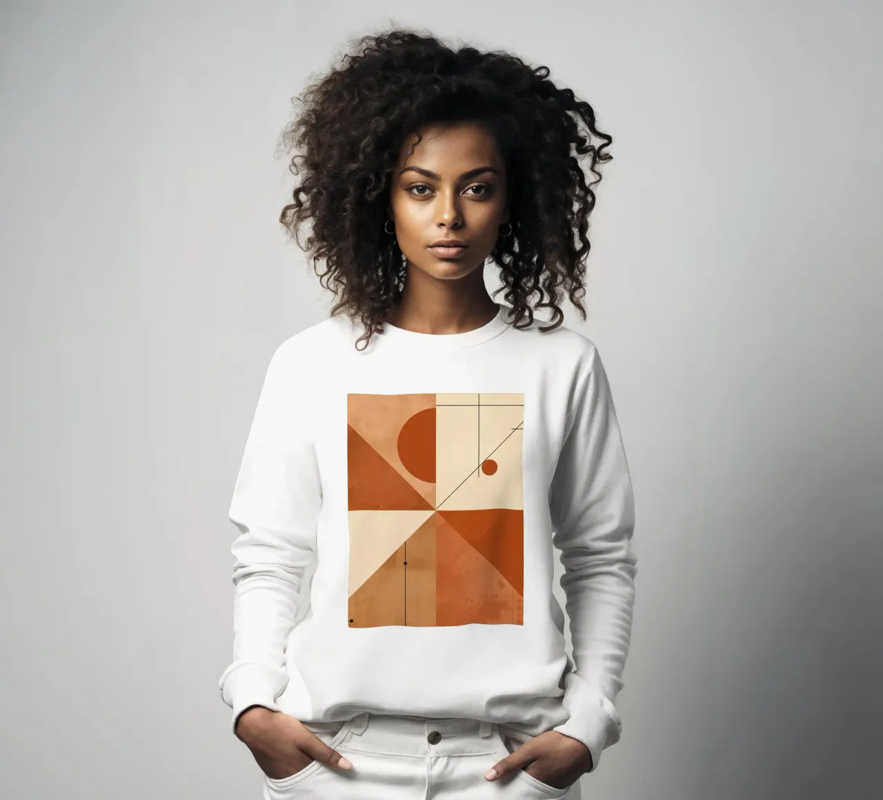 Geometric Abstract with Triangles Circles and Lines in Beige sweatshirt by DesignDoodle