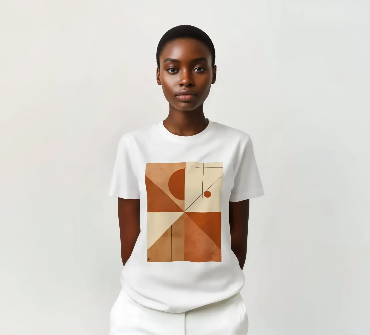 Geometrisch abstract met driehoeken cirkels en lijnen in beige t-shirt van DesignDoodle