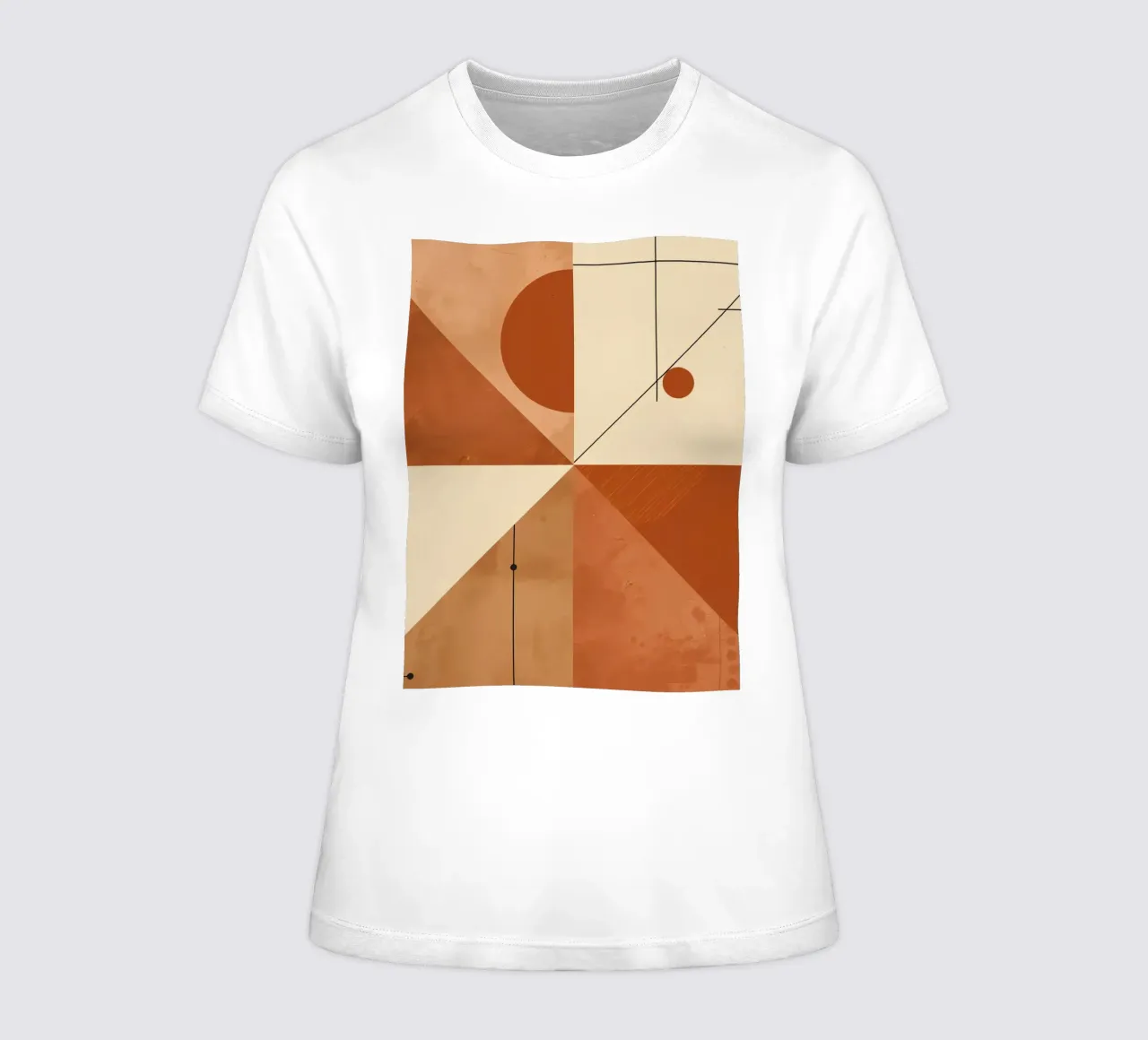 Geometric Abstract with Triangles Circles and Lines in Beige women's fitted t-shirt by DesignDoodle
