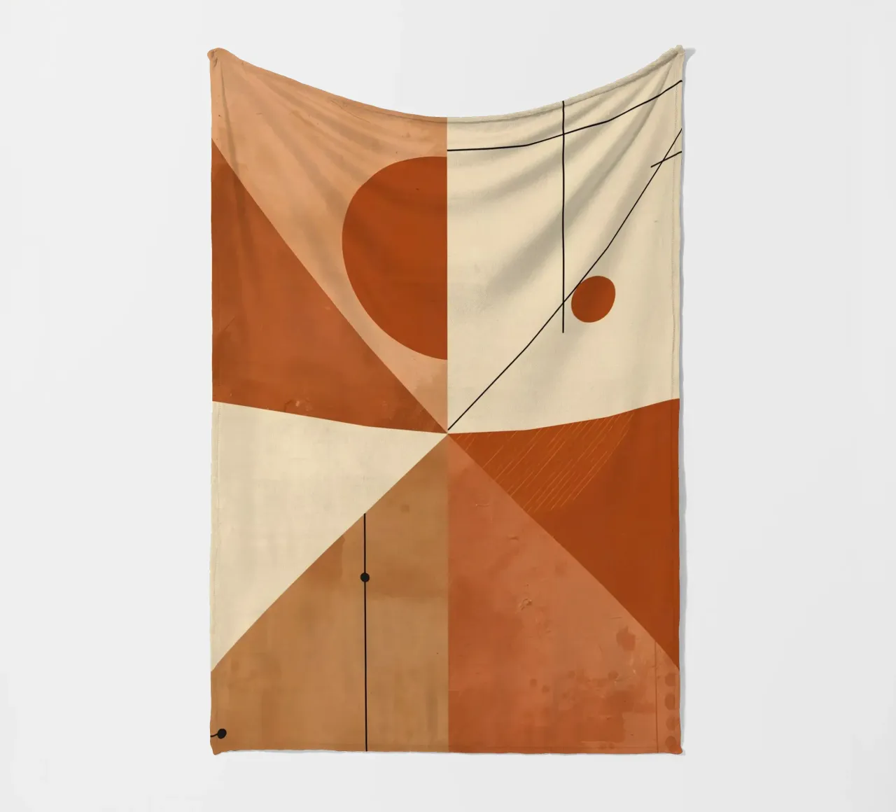 Geometric Abstract with Triangles Circles and Lines in Beige fleece blanket by DesignDoodle