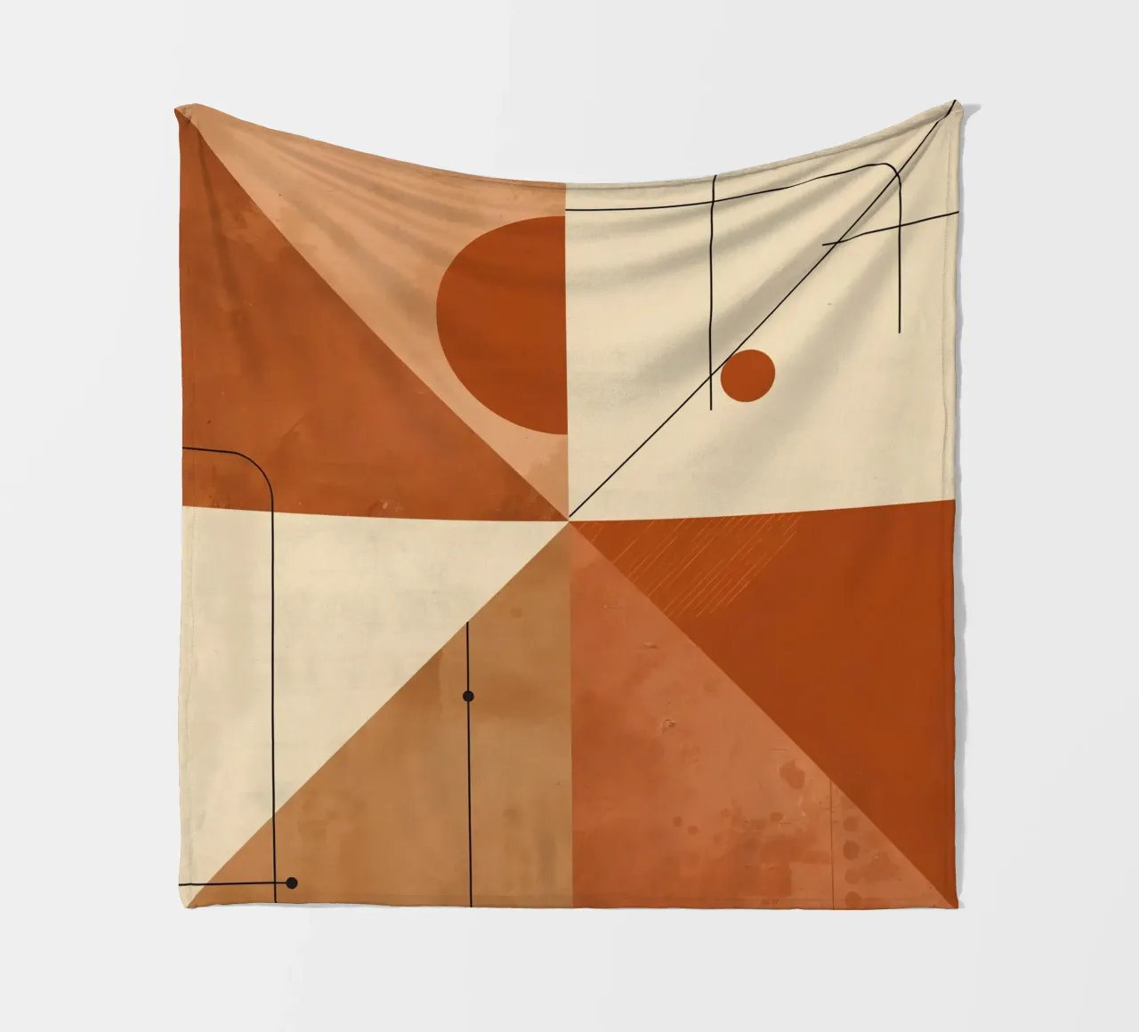 Geometric Abstract with Triangles Circles and Lines in Beige fleece blanket by DesignDoodle