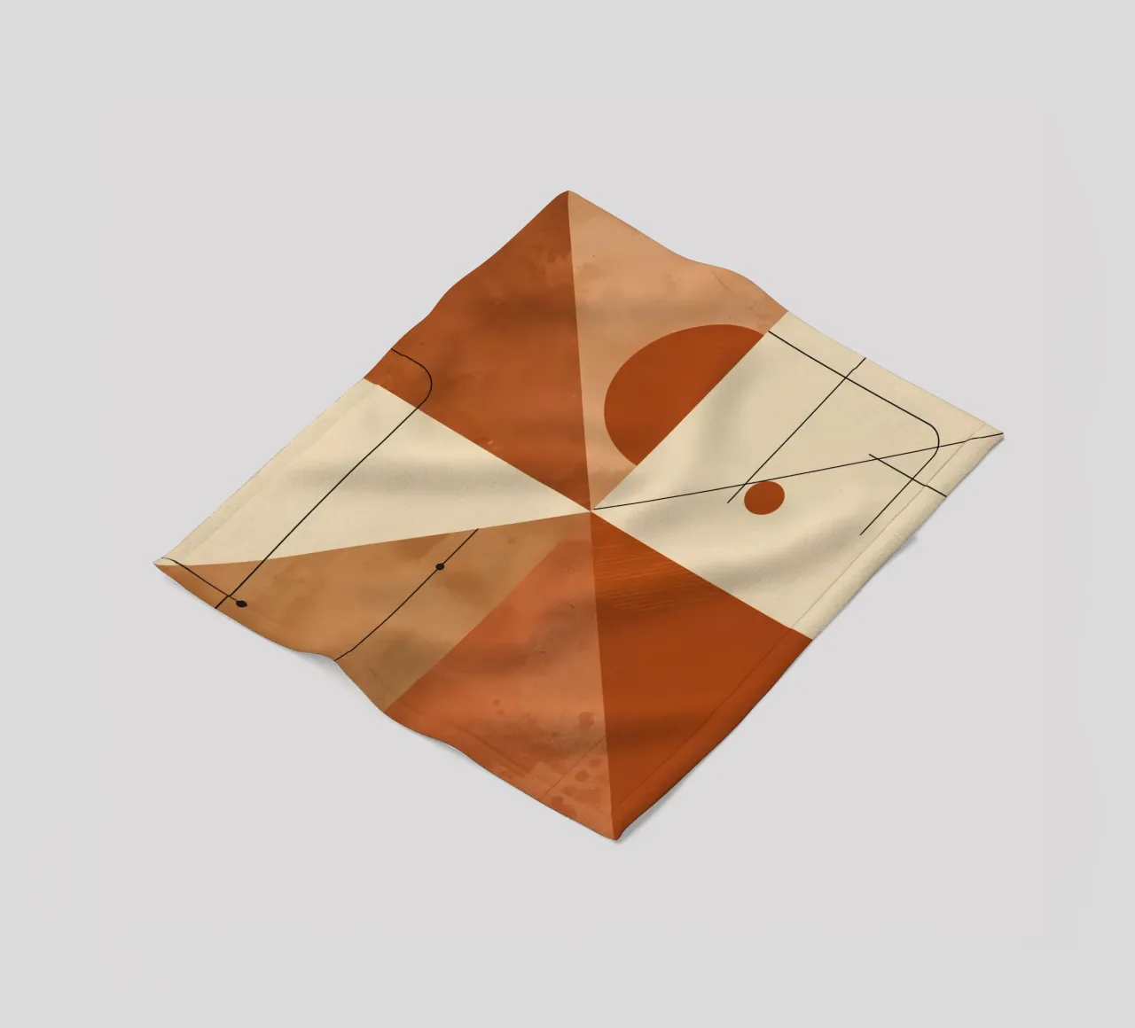 Geometric Abstract with Triangles Circles and Lines in Beige fleece blanket by DesignDoodle