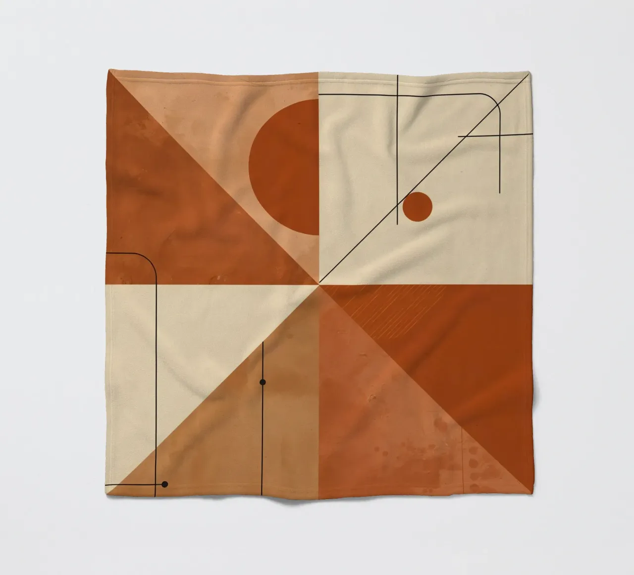 Geometric Abstract with Triangles Circles and Lines in Beige fleece blanket by DesignDoodle