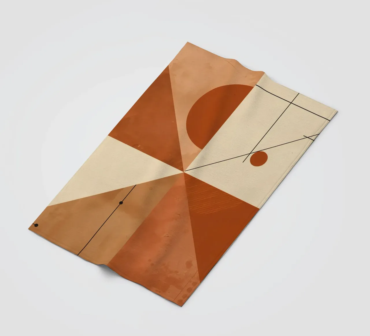 Geometric Abstract with Triangles Circles and Lines in Beige fleece blanket by DesignDoodle