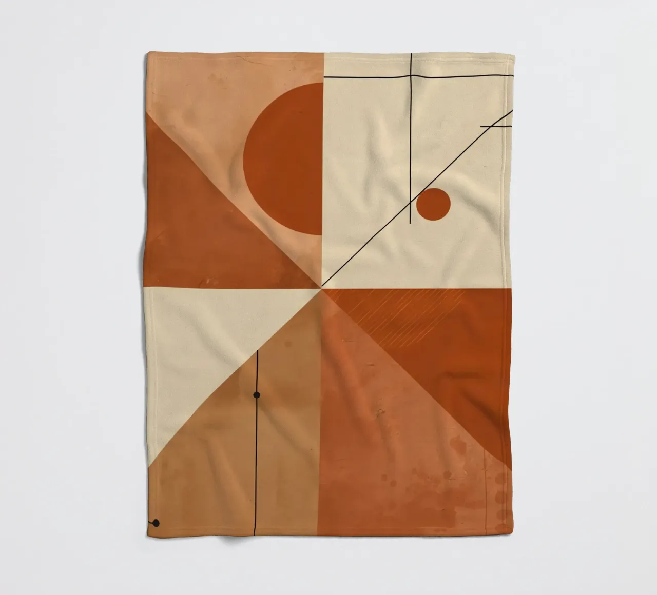 Geometric Abstract with Triangles Circles and Lines in Beige fleece blanket by DesignDoodle