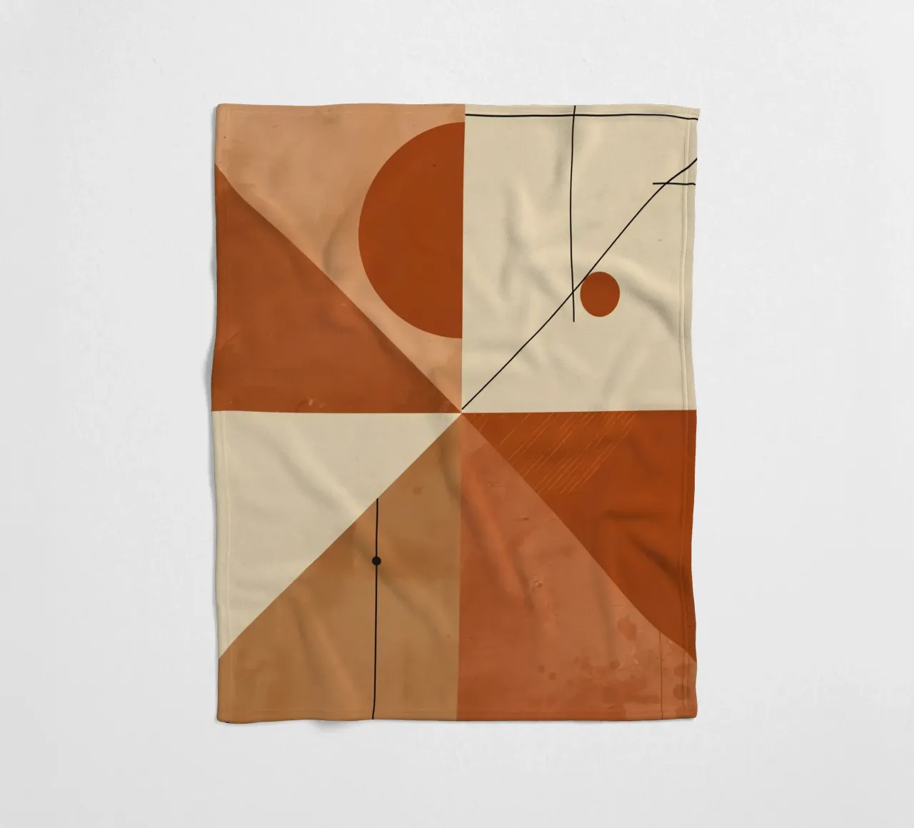 Geometric Abstract with Triangles Circles and Lines in Beige fleece blanket by DesignDoodle