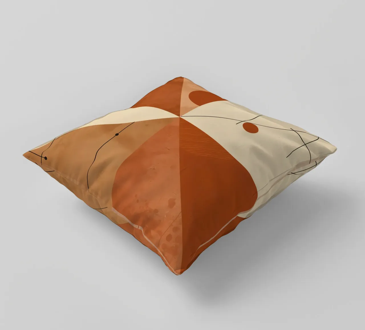 Astratto geometrico con triangoli, cerchi e linee in beige cuscino da DesignDoodle